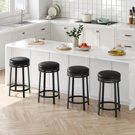 Barkruk – Barstoel – Kruk – Keukenstoel – Barkruk Zonder Rugleuning – 24 Inch Draaibaar – PU-Leren Zitting Met Zacht Schuim - QUORE