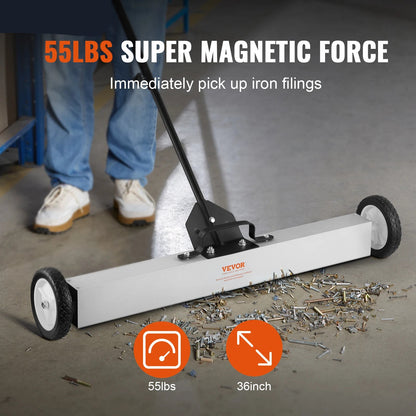 Sweeper - Magnetic sweeper - Brush sweeper -. with wheels Push type - Magnetic - Large Magnet Pickup Lawn Telescopic sweeper