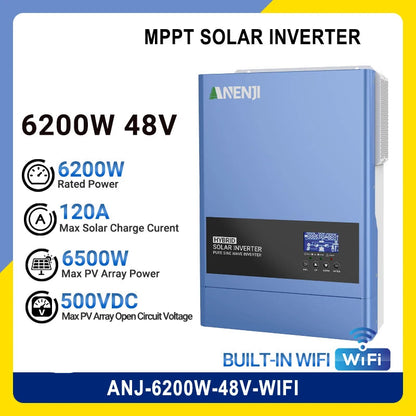 Hybride Solar Omvormer – Zonne-energie Omvormer – Zonnepaneel Omvormer – Off-Grid Omvormer – On-Grid Omvormer – 6,2 kW Vermogen – Ingebouwde MPPT Laadregelaar