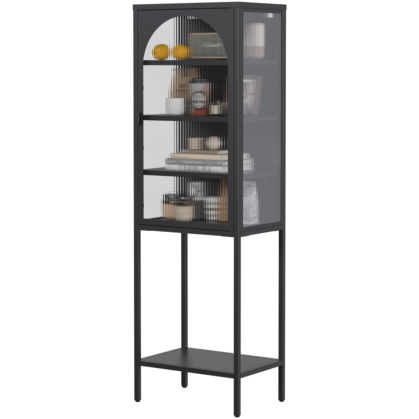 Opbergkast - Metalen Opbergrek - Kast - Opbergkasten - 160cm × 50cm × 35cm - met Glazen Deuren – Verstelbare Planken – Geschikt voor Woonkamer, Keuken & Kantoor