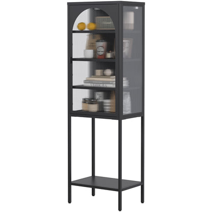 Opbergkast - Metalen Opbergrek - Kast - Opbergkasten - 160cm × 50cm × 35cm - met Glazen Deuren – Verstelbare Planken – Geschikt voor Woonkamer, Keuken & Kantoor