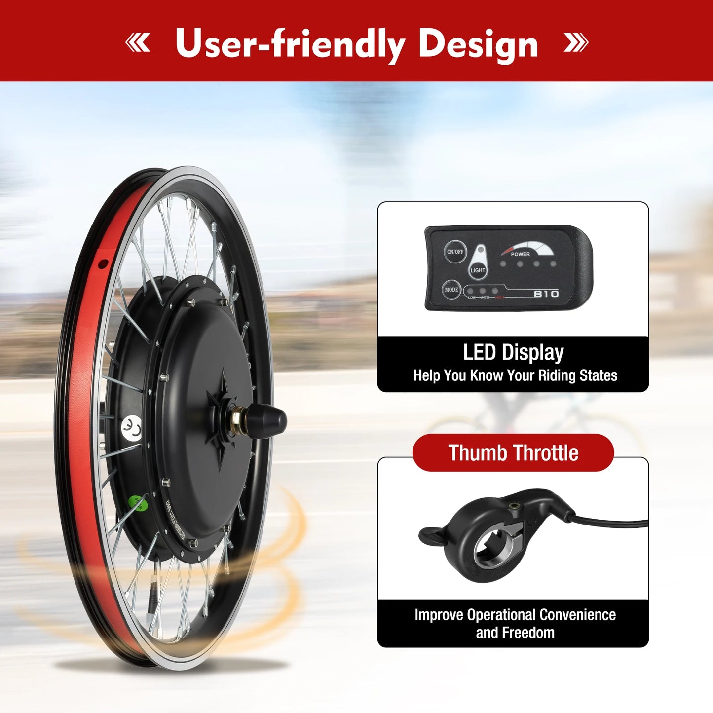 Voorwiel Conversiekit – E-bike Kit – Elektrische Fiets Upgrade – 20-Inch – 1000W Motor – LED-Display
