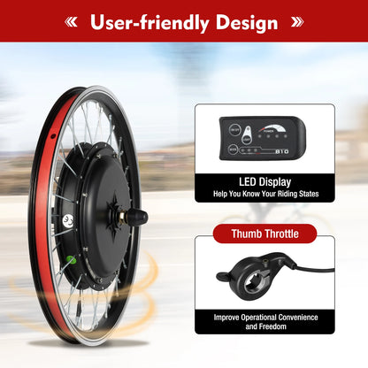 Voorwiel Conversiekit – E-bike Kit – Elektrische Fiets Upgrade – 20-Inch – 1000W Motor – LED-Display