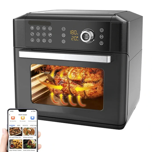 Heteluchtfriteuse – Airfryer - Airfryer Oven - 15L - 360° Luchtcirculatie - 1700W - 240V - 12 Voorinstellingen - LED Touchscreen - Kijkvenster - App Bediening - Zwart