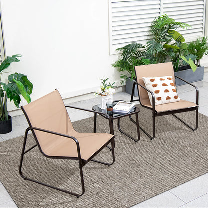 3-delige tuinmeubelset - balkonset met 2 stoelen en tafel - balkonmeubels met ademende stof - terrasmeubels - tuingarnituur - zitgroep voor terras - balkon - tuin - bruin - QUORE