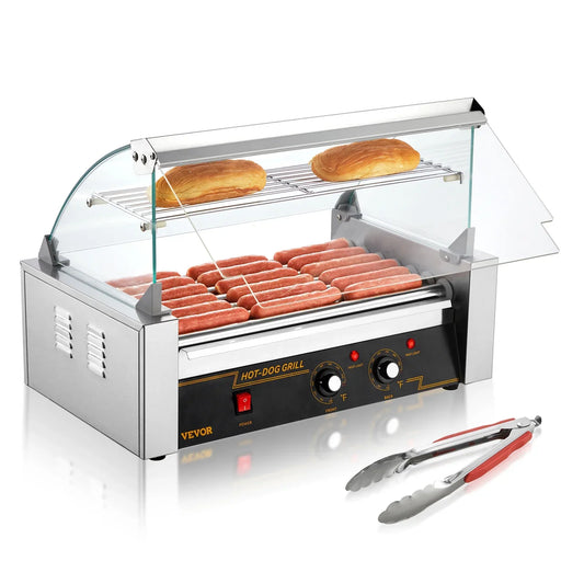 Hotdog roller - Hotdog grill - Electric sausage maker - Barbecue grill - Camping party machine Household appliance - 7 bars - 1.4 kW - Silver