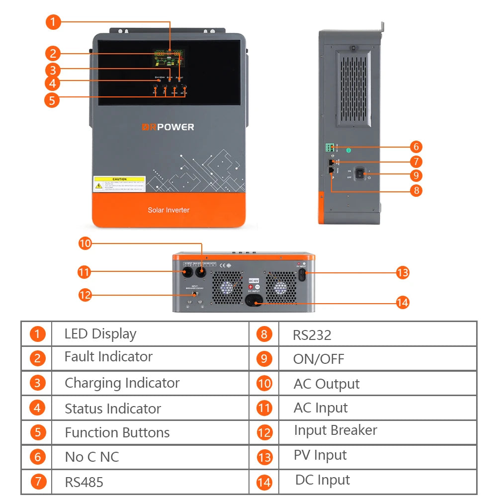 DRPOWER 3000W 24V Hybrid Solar Inverter 6200W 48V To 220Vac Pure Sine Wave Inverter MPPT 100A Solar Charger Controller 3KW 6.2KW - QUORE