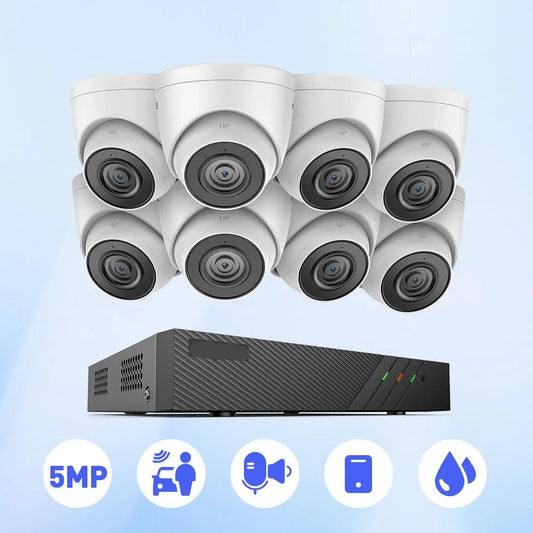 8CH 5MP POE Security System - Outdoor Camera with Night Vision - Camera Surveillance - H.265+ 6MP NVR - IP Camera - Audio - IP67 Weatherproof - Built-in Microphone