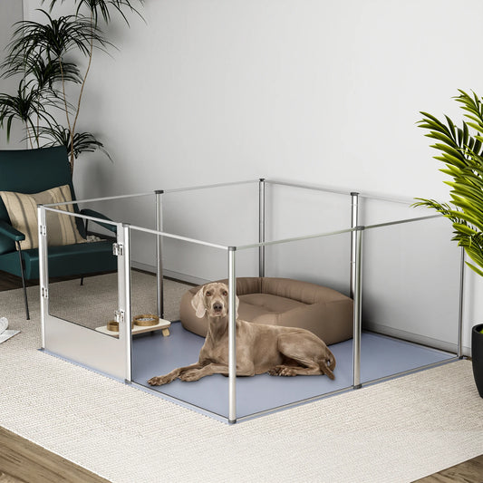 Acryl Hondenren - Hondenkennel - Hondenbox - Duidelijke Acryl Hondenhok - Whelpbox - Speelhek - 132x132x80,5cm - Transparant Dierenhek - voor Kleine en Middelgrote - Honden en Konijnen