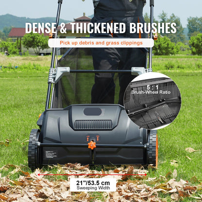Vevor - Push Lawn Sweeper - Grass Trimmers - Hand Mower - 21inch - Leaf Grass Collector - with Large Capacity Mesh - Robust Steel Lawn Sweeper - Black