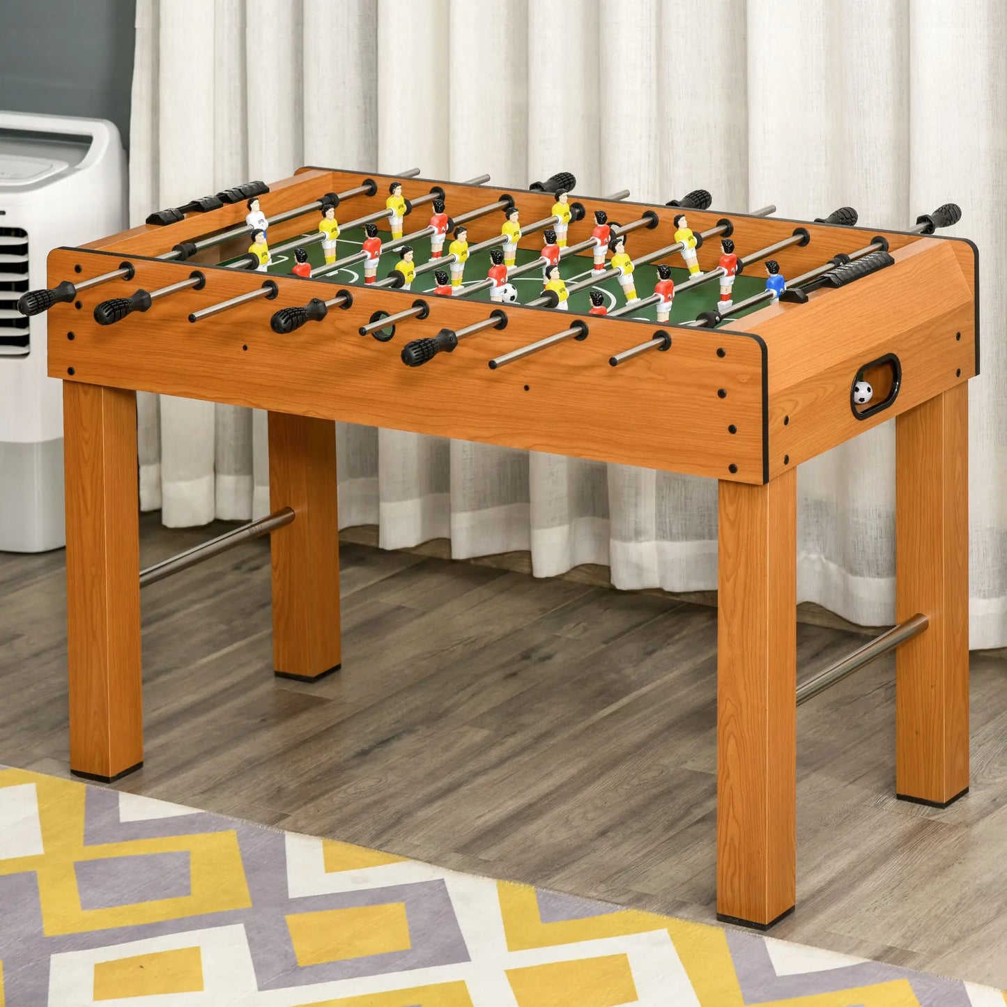 Tafelvoetbaltafel – Voetbalspel – Jeu de Football – Kickertafel – Spelletje – Natuurlijk Hout – Compact Formaat 122x61x80,7 cm – Duurzaam MDF & Roestvrijstalen Stangen