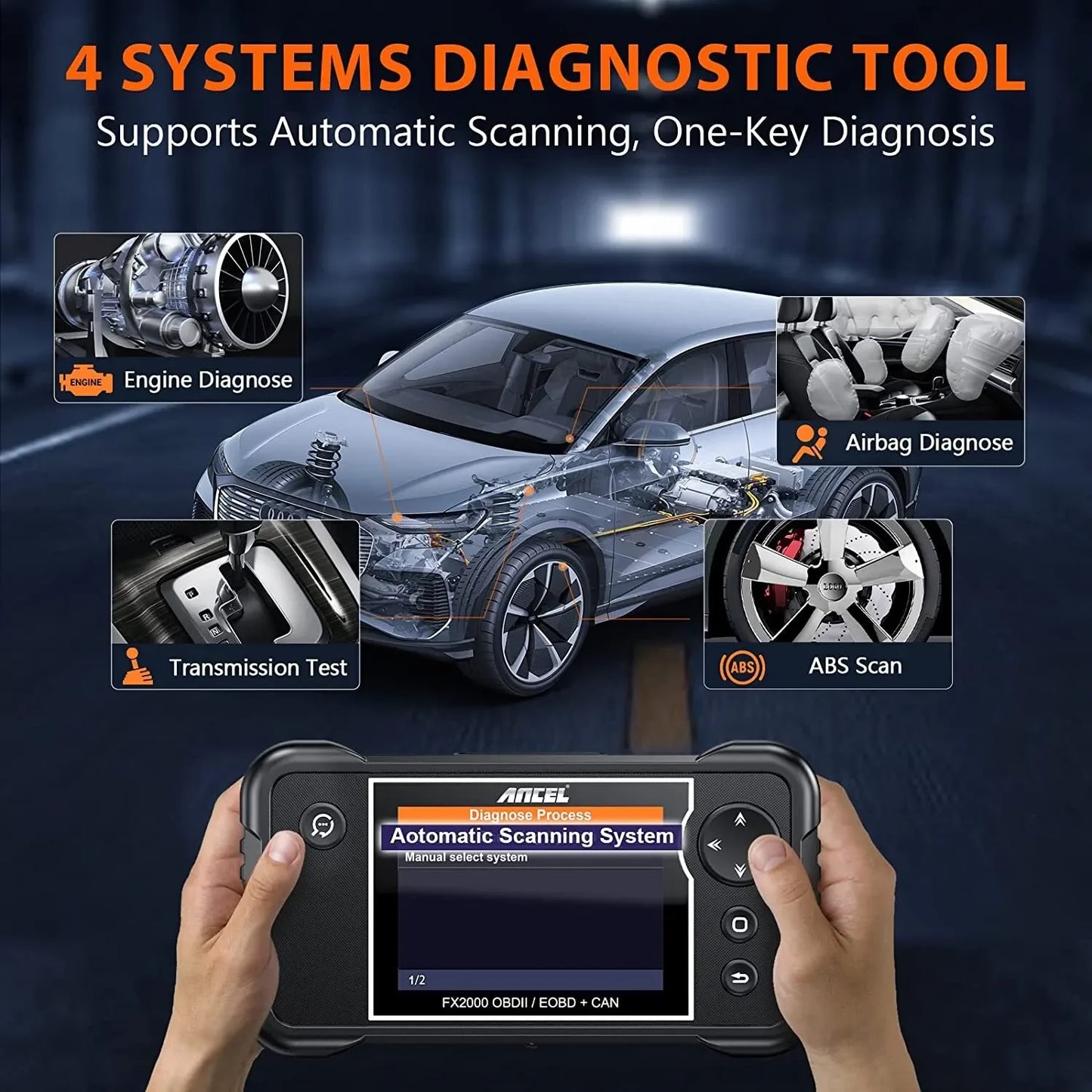 OBD2 Diagnosescanner – Auto Scanner – Foutcode Lezer – Motor Tester – ABS Scanner – 3,5 Inch Kleurenscherm – Live Data Weergave