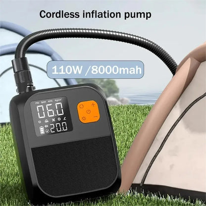 Luchtpomp - Luchtcompressor - Elektrische Fietspomp - Draagbare Digitale Elektrische Luchtpomp - 80W - Oplaadbare 8000mAh Batterij - LED Verlichting, Voor Opblaasmaterialen - Zwart - QUORE