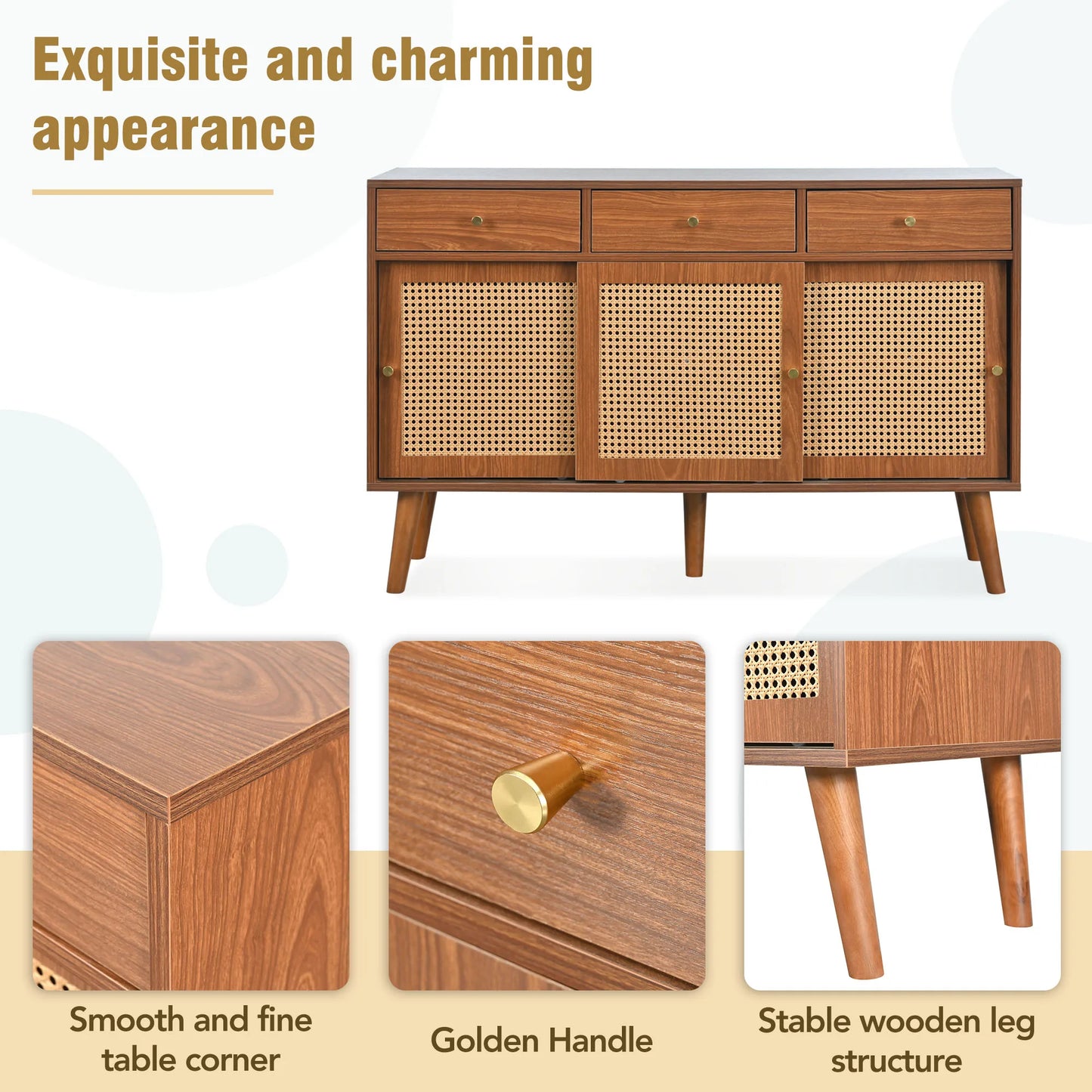 Kast – Sideboard – Opbergkast – Dressoir – Walnootkleur – Verstelbare Planken – 120x40x78 Cm