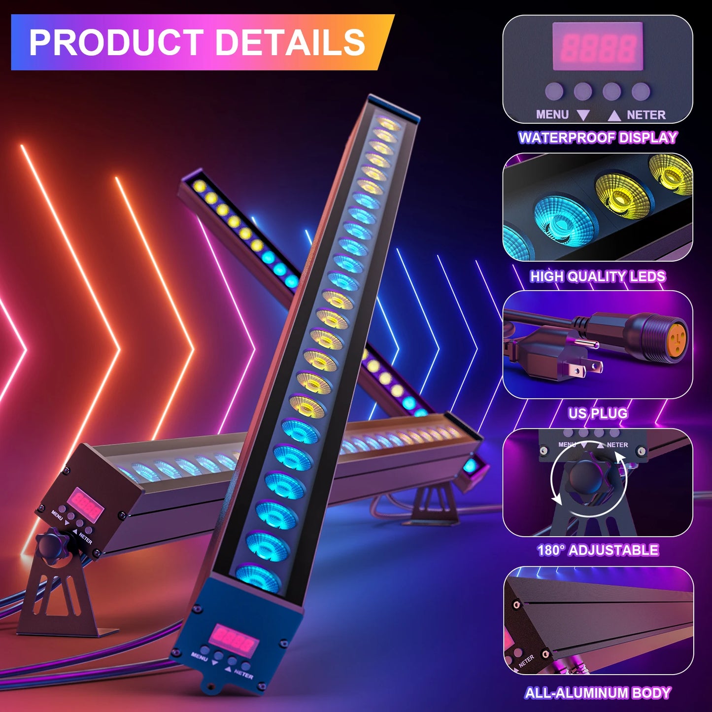 Wandlamp – RGB Wandverlichting – LED Wall Washer – Buitenlamp – Feestverlichting – 4 stuks 100W – IP65 Waterdicht Aluminium