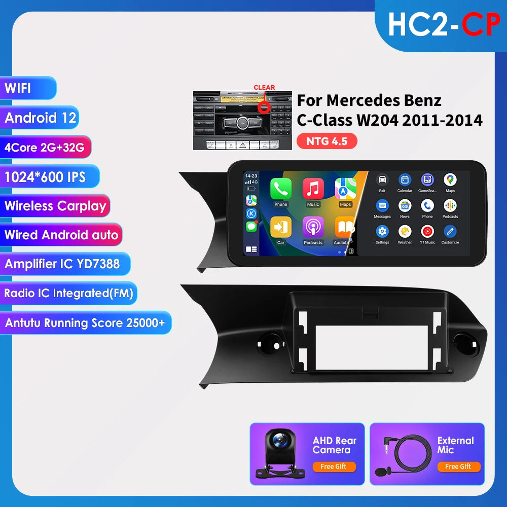 Hizpo Carplay 4G AI Systems Android 13 Car Radio for Mercedes Benz C-Class W204  Multimedia Video Player GPS Autoradio Bluetooth