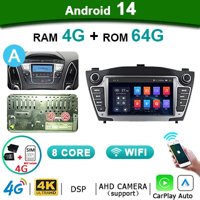 7" Autoradio – 2 DIN Multimedia Speler – Android 14 Systeem – Carplay Draadloos – Android Auto – Bluetooth Handsfree – 8GB RAM – 128GB Opslag