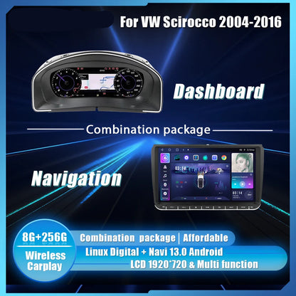 Digitaal Dashboard – LCD Display – Auto Panel – Cockpit Scherm – Multimedia Cluster – 10,25 Inch HD IPS – Plug & Play Installatie – Voor VW Scirocco 2004-2016