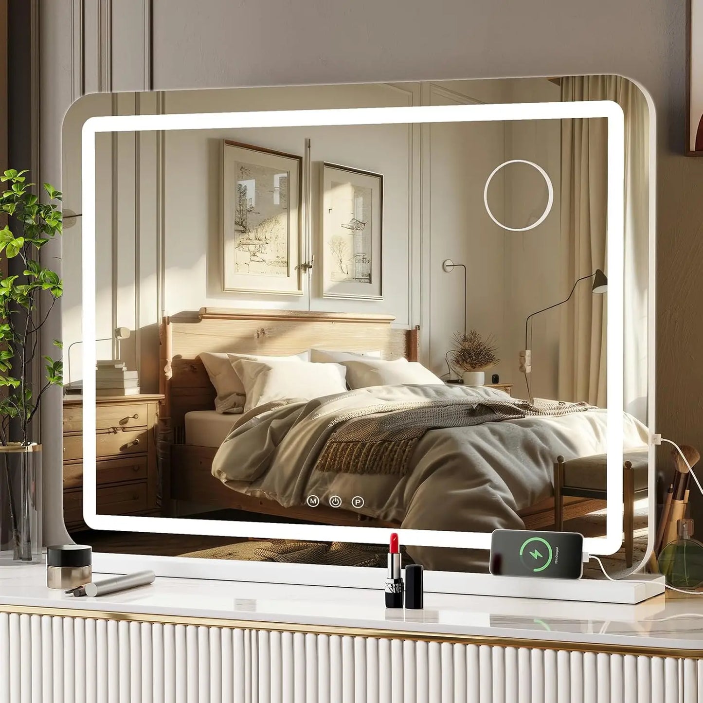 Make-up Spiegel – Kosmetikspiegel – Vanity Spiegel – Make-up Spiegel Met Verlichting – Beauty Spiegel – 80x60 cm Groot – Met Touchscreen & 3 Lichtkleuren - Wit