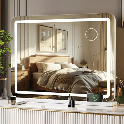 Make-up Spiegel – Kosmetikspiegel – Vanity Spiegel – Make-up Spiegel Met Verlichting – Beauty Spiegel – 80x60 cm Groot – Met Touchscreen & 3 Lichtkleuren - Wit