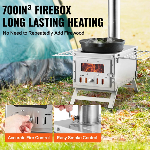 Wood Stove - Stove - Tent Stove - Rocket Stove - Camping Stove - Stainless Steel - with Chimney Pipes &amp; Gloves 700in³Firebox