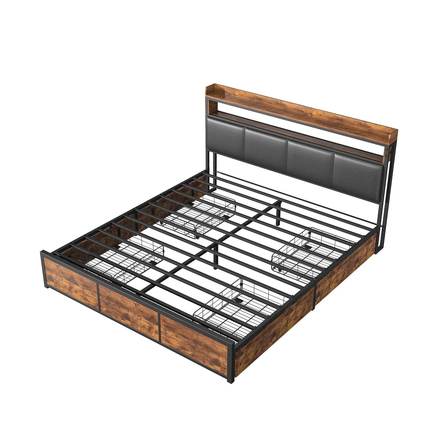 Bed – Slaapbank – Ledbed – Opbergbed – Comfortabel Hoofdeinde – Vier Opberglades
