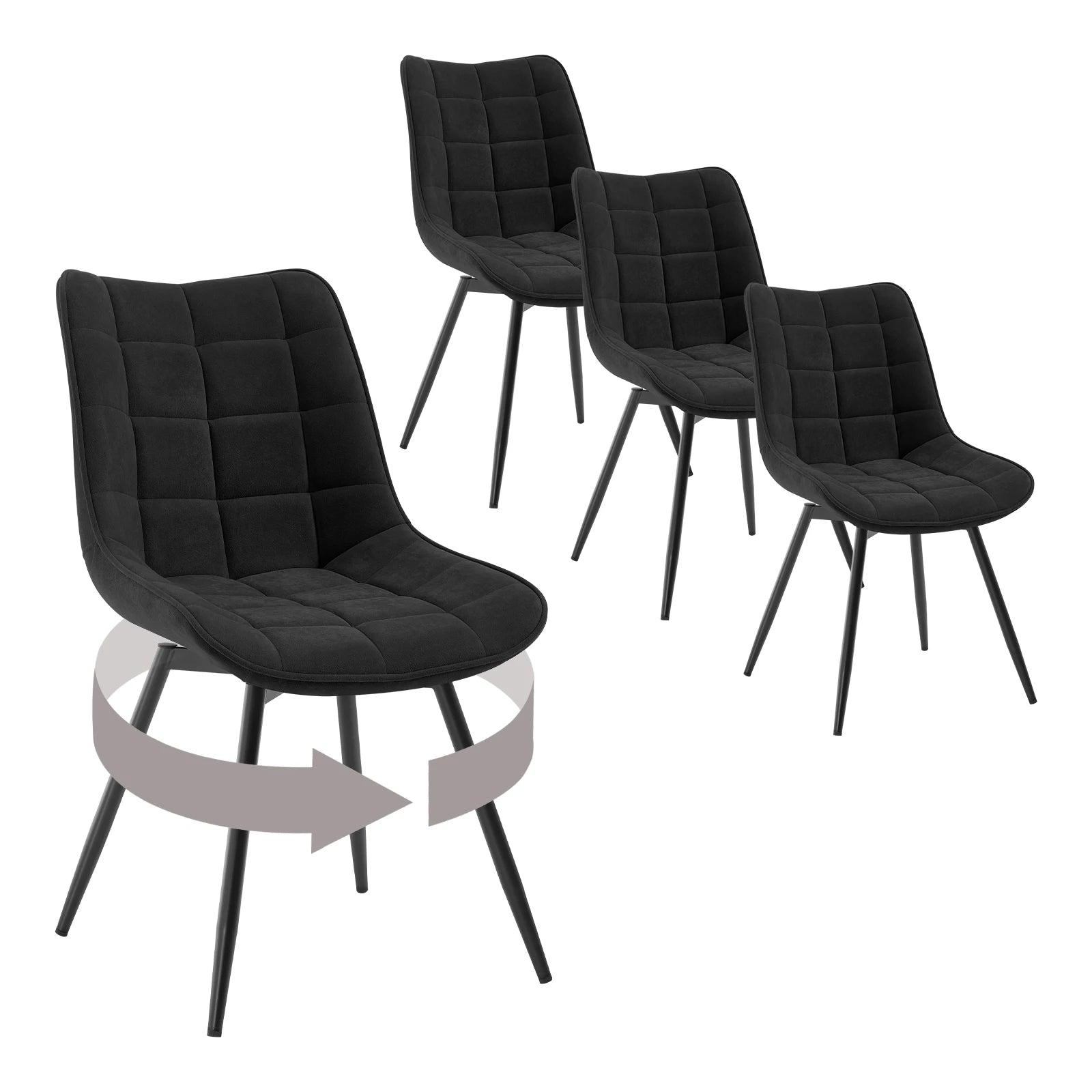Velvet Eetkamerstoelen - Retstoel -  Stoelen - Kuipstoelen - Eetkamerstoel - Set van 4 - 360° Draaibaar – Ergonomisch & Gestoffeerd – Zwart - QUORE