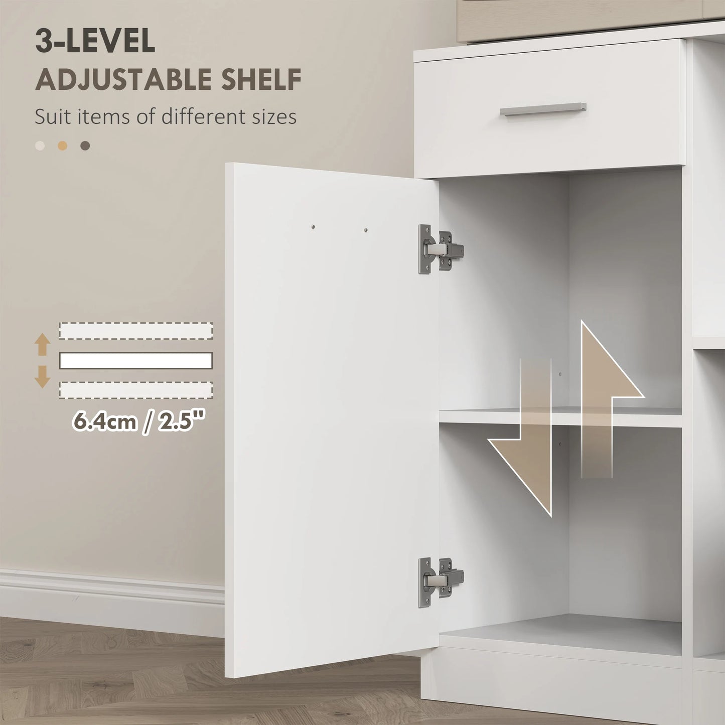 Keukenkast – Buffetkast – Opbergkast – Keukenmeubel – Magnetronkast – Wit MDF – Softclose Deuren – Verstelbare Planken - Wit