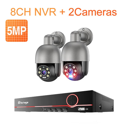 Techage H.265 8CH 5MP 8MP POE Smart Security PTZ Camera System Ultra HD Outdoor CCTV System Full Color Night Surveillance Kit - QUORE