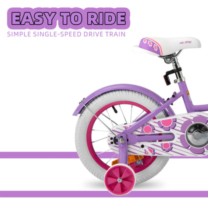 Kinderfiets - Kinderfietsen - Meisjesfiets - 12” - Beginnersfiets - Fiets met hulpwielen, Koolstofstaal - Binnen en buiten te gebruiken - Paars