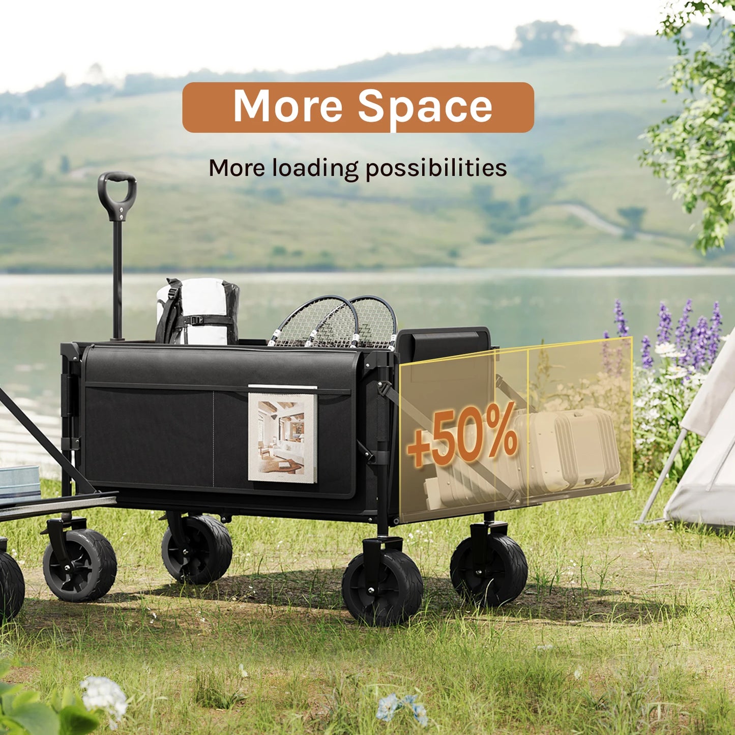 Bolderkar - Transportkar - Handkar - Bolderkar Opvouwbaar - Bolderwagen - met Achterdeur en Wielen - Bolderkarren - Tuinkar - voor Picknick, Strand en Tuin - 200L Grote Capaciteit - Grijs