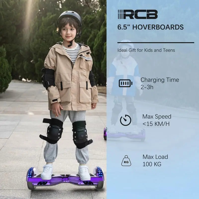 RCB - Hoverboard - Oxboard - voor Kinderen en Volwassenen - 6,5 inch - Kleurrijke LED-verlichting - Segways met Bluetooth - Chroom Paars - QUORE
