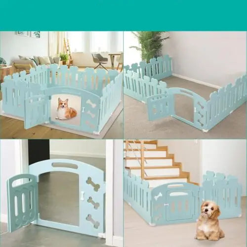 Hondenren - Puppyren - Konijnenren - Konijnenhok - van Gerecycled Kunststof - H60cm - 3/5/7+1 Panelen met Deur – Voor Binnen en Buiten - Lichtgroene