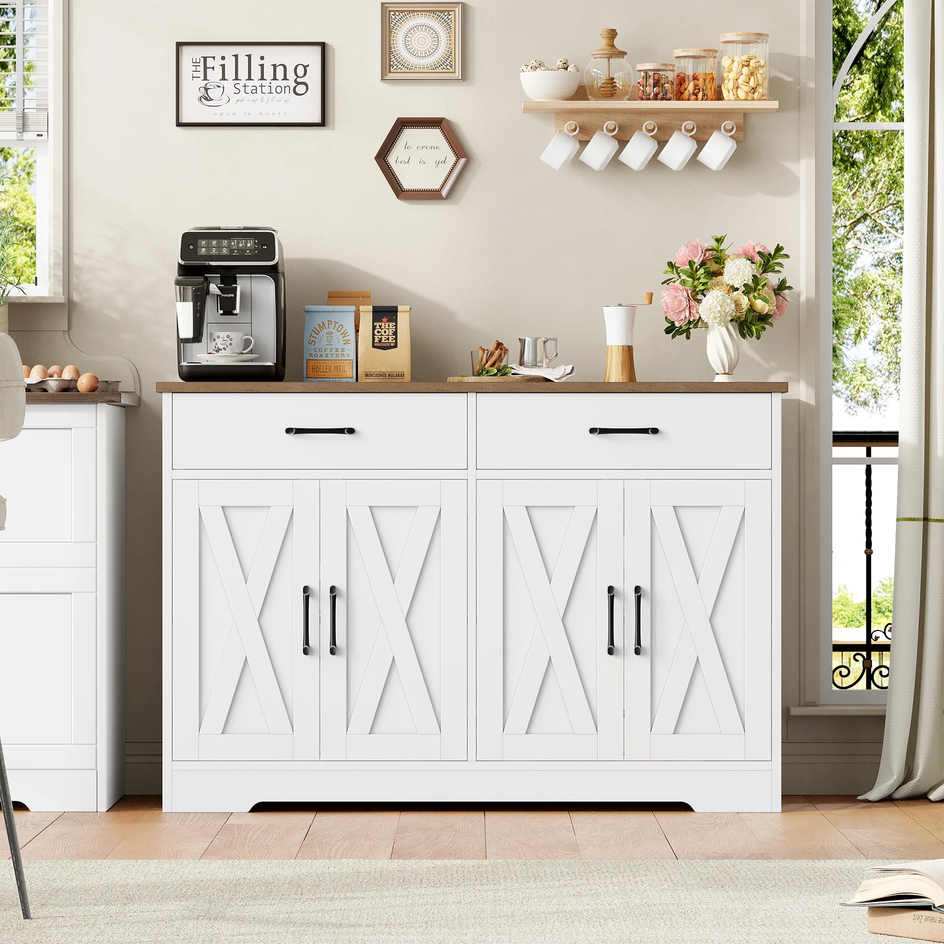 Keukenkast – Dressoir – Buffetkast – Opbergkast – Woonkamerkast – Wit/Zwart – 120 cm Breed – Krassen- en Vochtbestendig Hout - QUORE