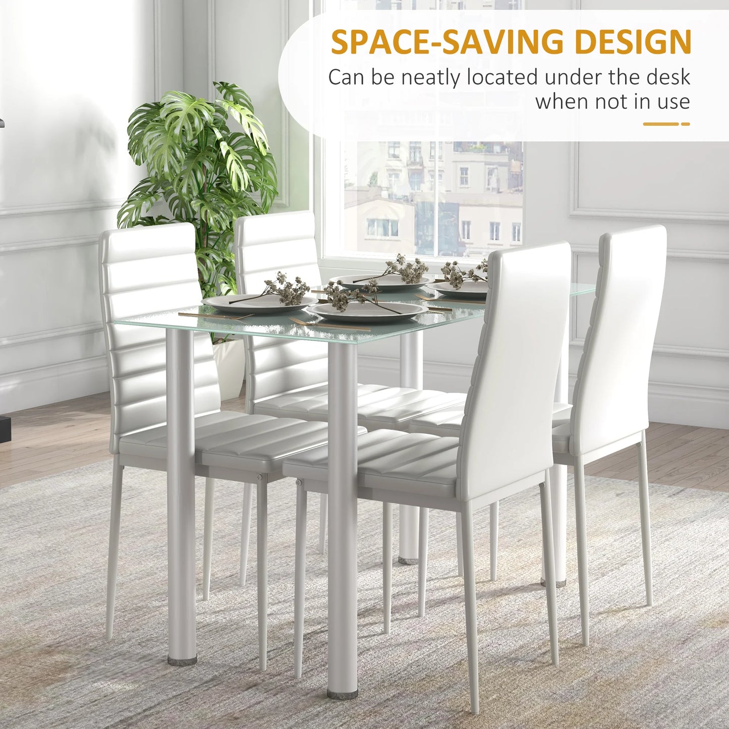 Eethoek – Eettafelset – Eetkamerset – Tafel Met Stoelen – Glazen Tafelblad – 5-Delige Set – Gehard Veiligheidsglas
