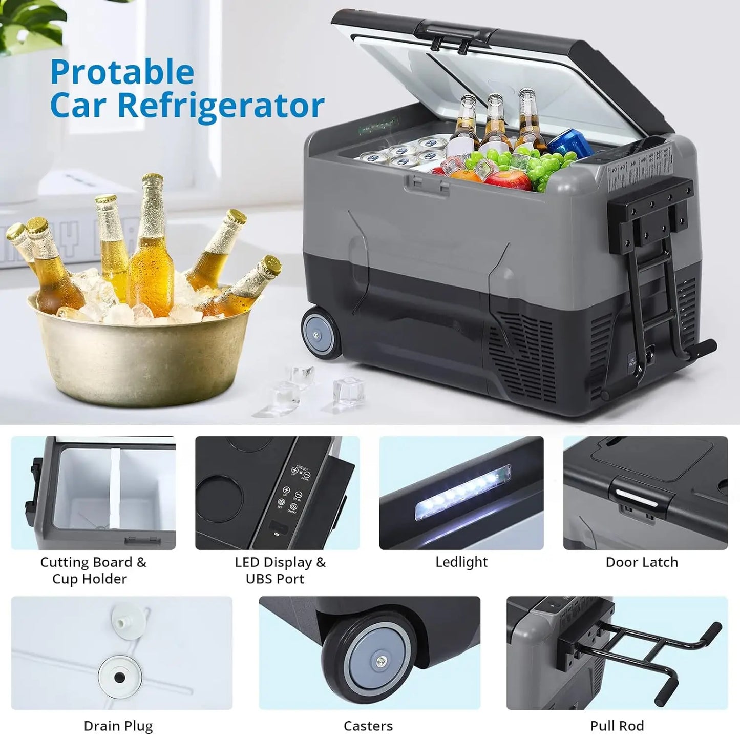 Draagbare Autokoelkast – Koelbox – Mini Koelkast – Vriesbox – Compacte Koelbox – 35 Liter – Dual-Zone - USB Aansluiting - Donkergrijs