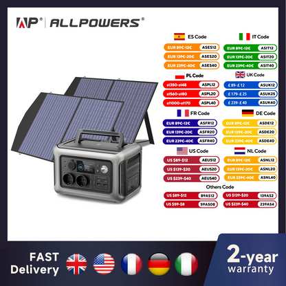 ALLPOWERS Solarpanel 100W 140W 200W Solar Energy Charger with LiFePo4 Battery 299Wh 600W Portable Power Station for Camping RV - QUORE
