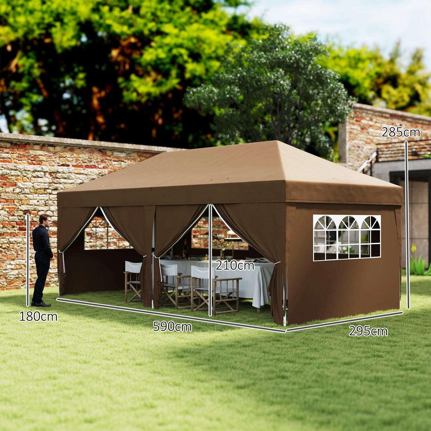 Opvouwbare Tuin Tent – Pop-Up Tent – Buiten Tent – Feest Tent – 6x3 Meter – Waterafstotend Polyester – Verstelbare Hoogte - Bruin - QUORE