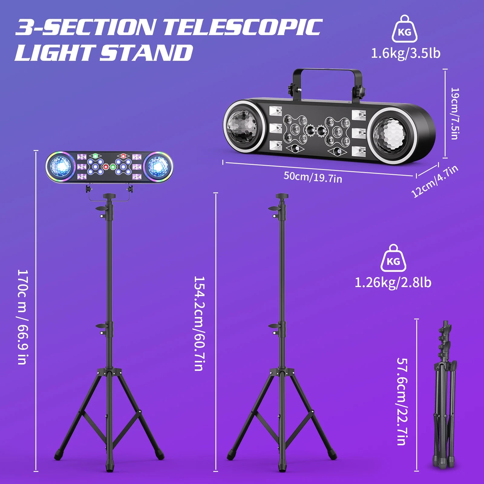 Effectverlichting RGBW – DJ Verlichting – Party Lights – Disco Lampen – LED Effectlampen – 7-in-1 Multifunctioneel – Verstelbaar Statief – Inclusief Draagtas – EU Stekker - QUORE