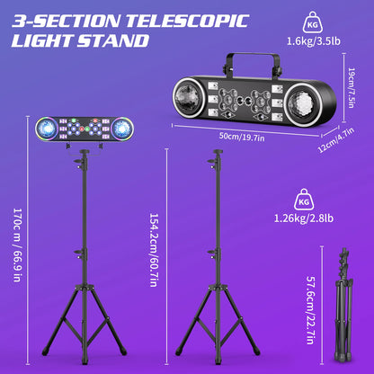 Effectverlichting RGBW – DJ Verlichting – Party Lights – Disco Lampen – LED Effectlampen – 7-in-1 Multifunctioneel – Verstelbaar Statief – Inclusief Draagtas – EU Stekker - QUORE