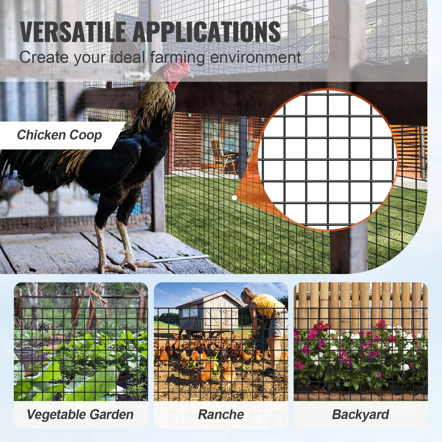 Tuingaas - Kippengaas - Kippengaas - Vogelgaas - Vogelnet - Gegalvaniseerd Gaasrol - 48"x50ft – 16Ga Met Vinylcoating – Stevig Metaaldraad Rooster voor Kippenren, Tuinomheining of Dierverblijf - Zwart