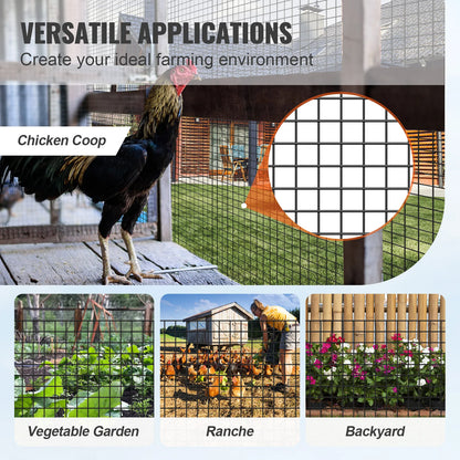 Tuingaas - Kippengaas - Kippengaas - Vogelgaas - Vogelnet - Gegalvaniseerd Gaasrol - 48"x50ft – 16Ga Met Vinylcoating – Stevig Metaaldraad Rooster voor Kippenren, Tuinomheining of Dierverblijf - Zwart