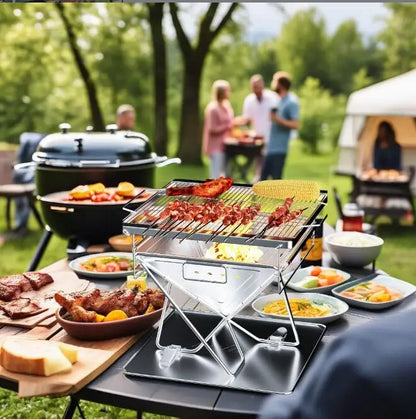 Opvouwbare Camping Vuurschaal - Draagbare Houtskoolgrill - Campvuur Grill - Verstelbare - BBQ-grill - RVS - voor Kamperen - en Buitenavonturen - Inclusief Draagtas