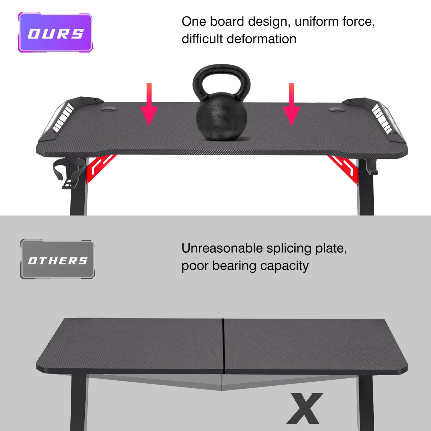 Gaming Bureau - met RGB LED Verlichting - Gaming Tafel - Gaming Desk - Computer Tafel - Computer Bureau - 120x60x78cm - Metaal & Carbon MDF - Zwart