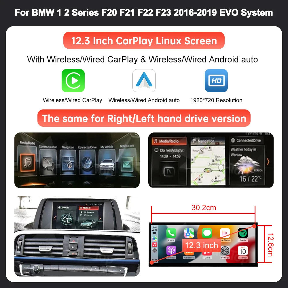 12,3 inch Multimedia Scherm – Touchscreen Display – Navigatie Scherm – Auto Monitor – Infotainment Paneel – Ultradun Design – Draadloze CarPlay & Android Auto - QUORE