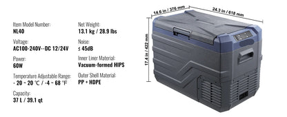Draagbare Autokoelkast - Compressor Koelbox - Minikoelkast - Koelbox Auto - Elektrische Koelbox - Bluetooth & LCD - 12/24V DC 110-240V - Voor Auto - Camper en Boot - 13.1kg Gewicht