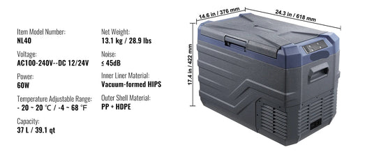 Draagbare Autokoelkast - Compressor Koelbox - Minikoelkast - Koelbox Auto - Elektrische Koelbox - Bluetooth & LCD - 12/24V DC 110-240V - Voor Auto - Camper en Boot - 13.1kg Gewicht
