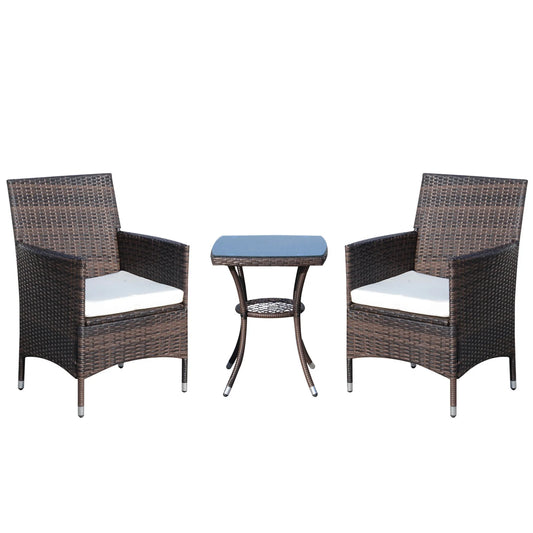 Tuinset Voor 2 Personen – Balkonset – Buitenmeubel – Compacte Tuinmeubelen – Metalen Frame – Gehard Glas Tafelblad – Afneembare Wasbare Kussens