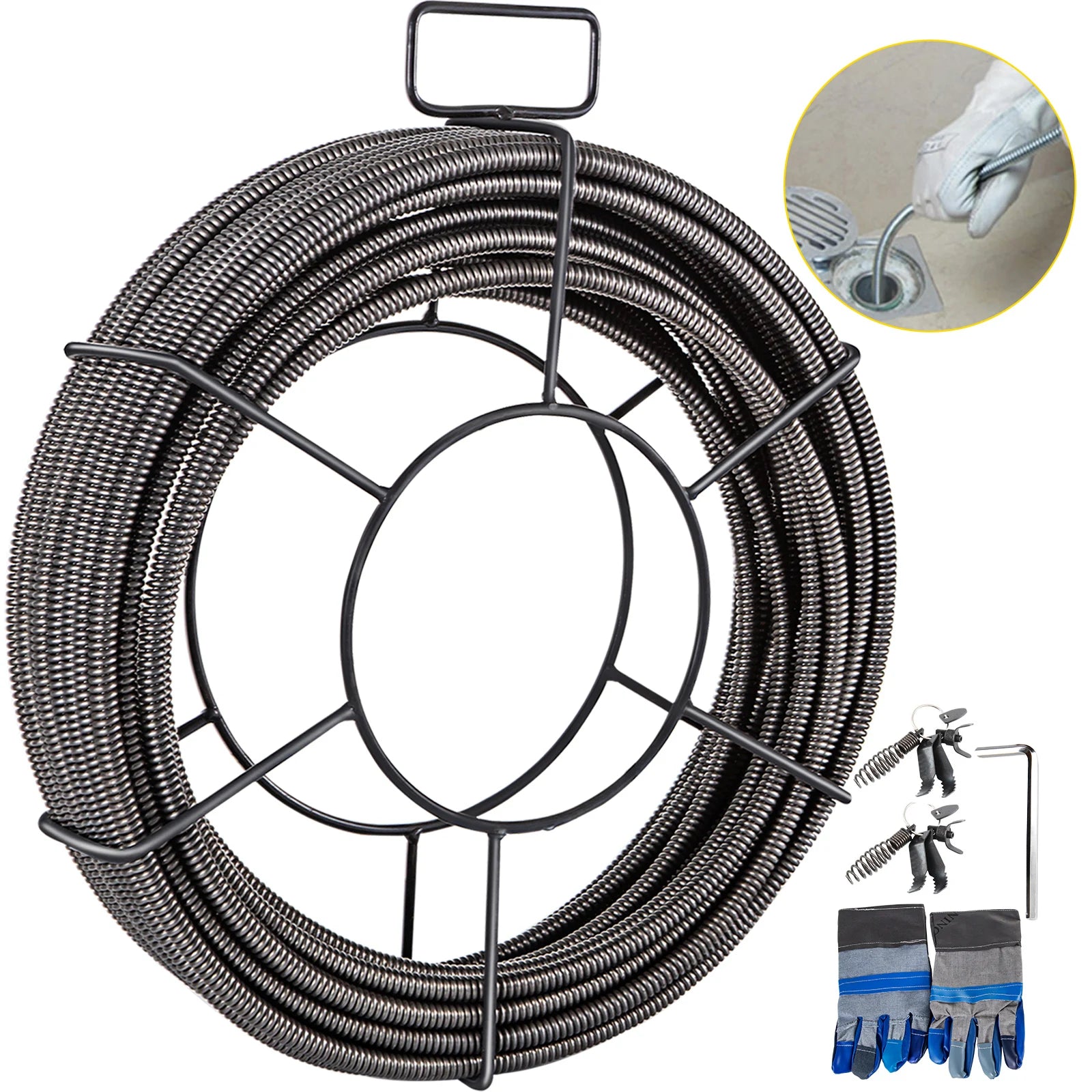 Afvoer Reinigingsmachine - Professionele Afvoerkabel - Deaal Voor 2 - 4 Inch - Buizen - Premium Mangaan - Vier Vormen Van - Messen,Voor Het Reinigen Van - Afvoeren - 50 voet - QUORE