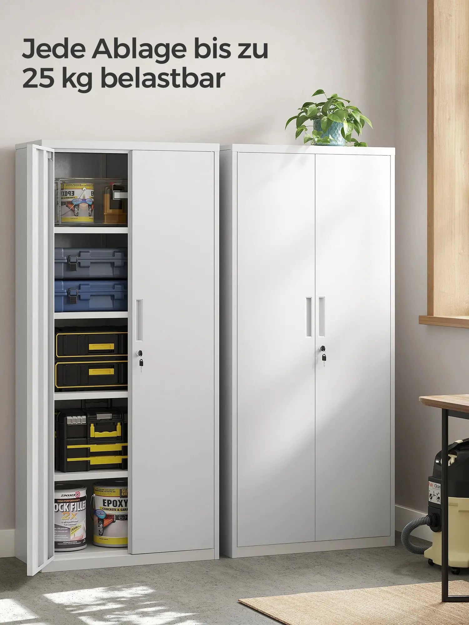 Stalen Archiefkast – Metaal Kast – Documentenkast – Opbergkast – Bureaukast – 5 Verstelbare Planken – Poedergecoat Staal - 40x80x180 cm - Wit - QUORE